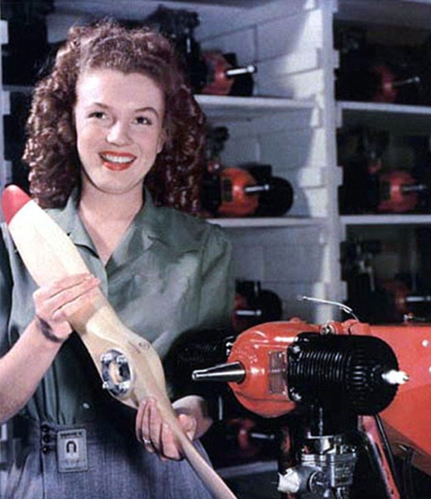 Norma Mortenson in the Radioplane Co. assembly shop